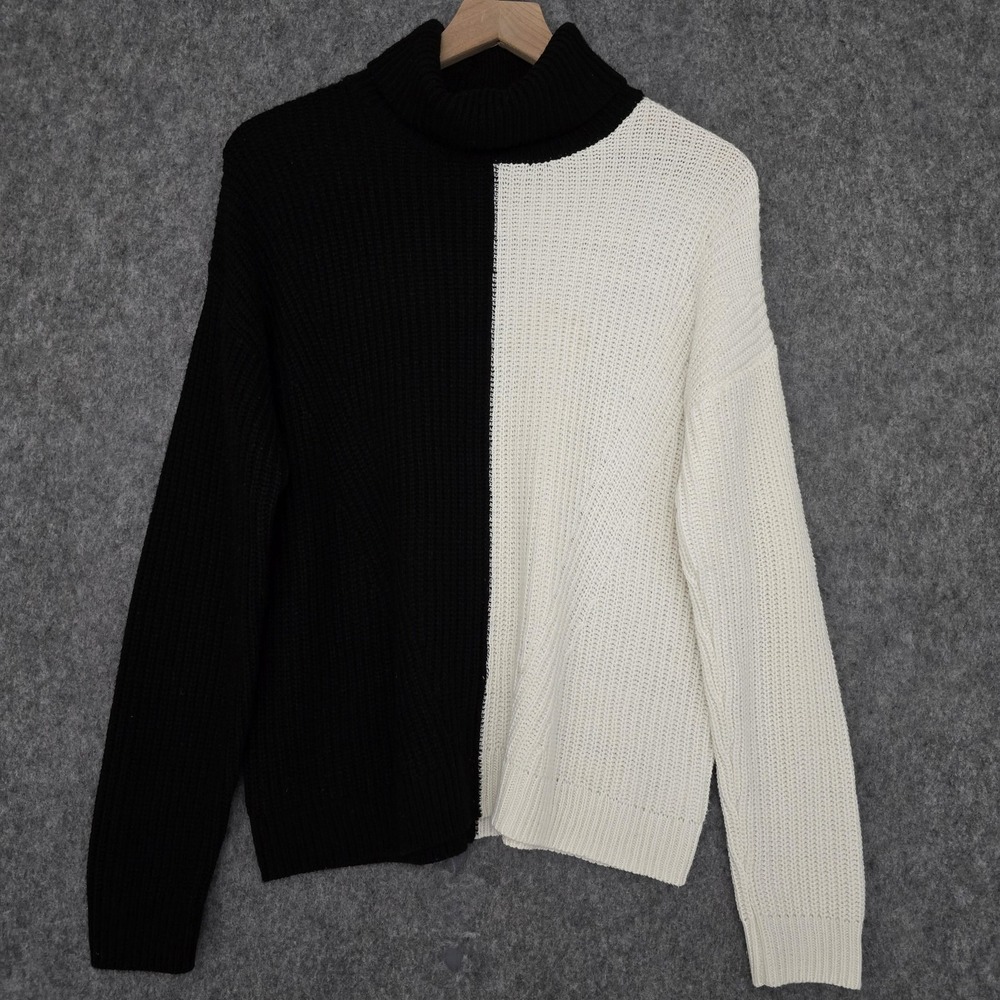 89TH + MADISON‎ Sweater Womens L Black White Colorblock Turtleneck Pullover Knit